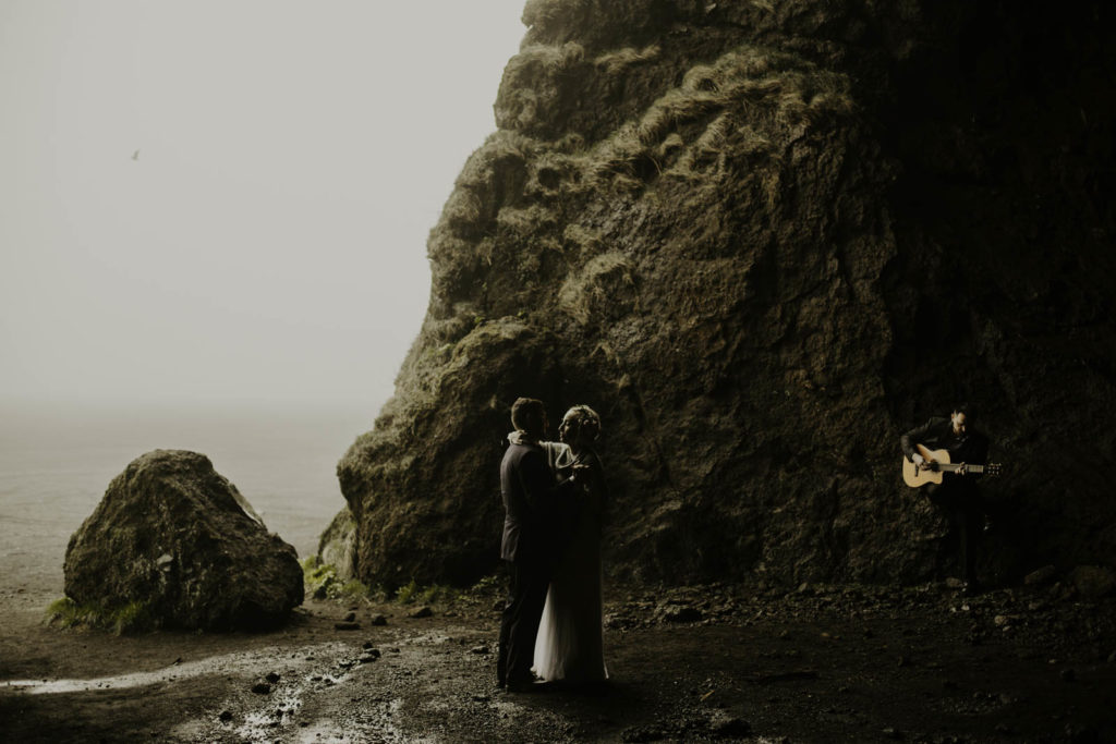 Iceland elopement in cave with acoustic music. 