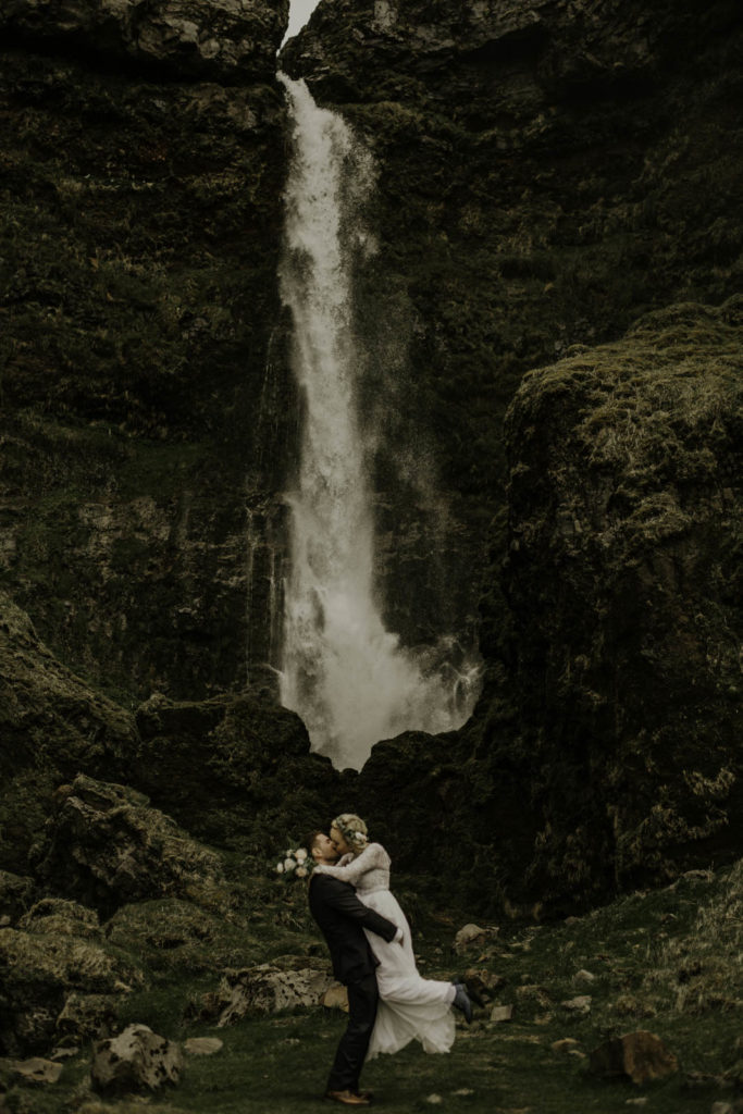 Adventure elopement package for a waterfall elopement in Iceland
