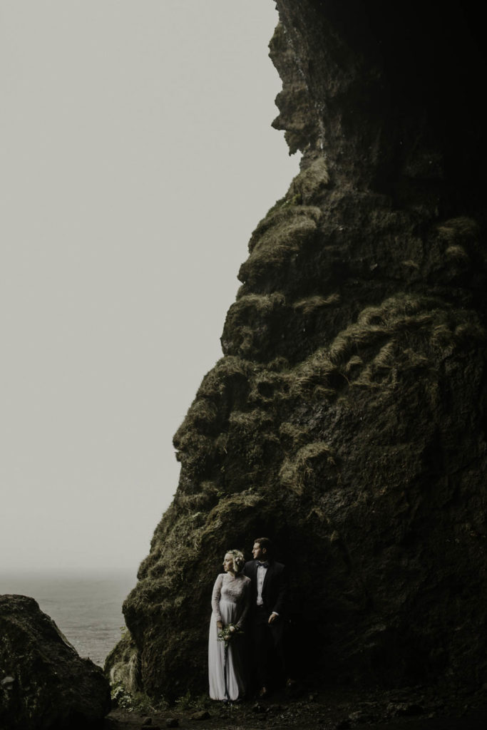 bride and groom in cave