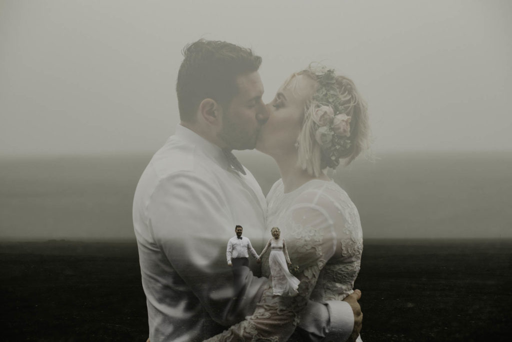 double exposure photo of bride and groom