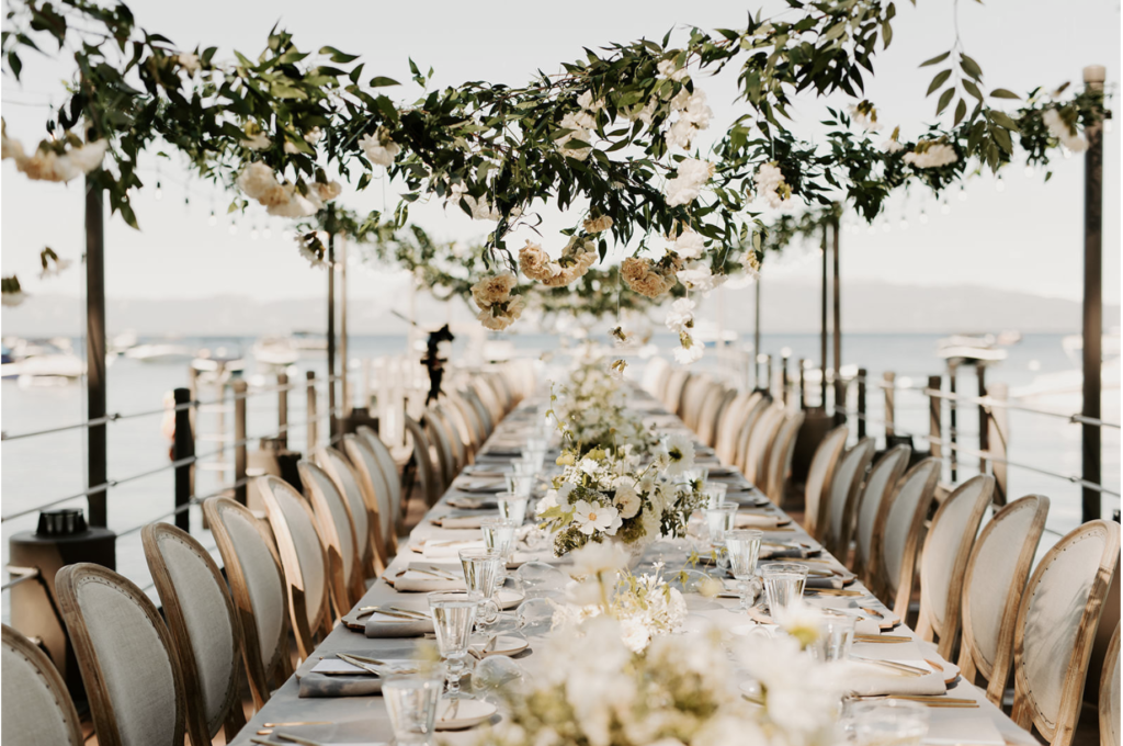 lake tahoe wedding planner, table scape decor, california wedding, wedding florals