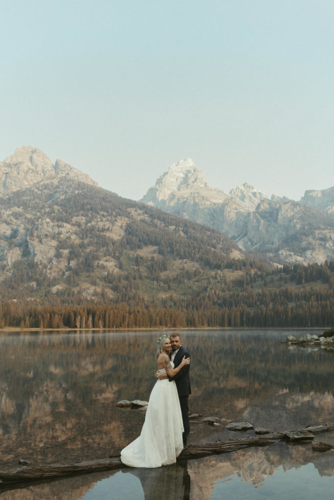 Bride and groom during Grand Teton elopement package day.
